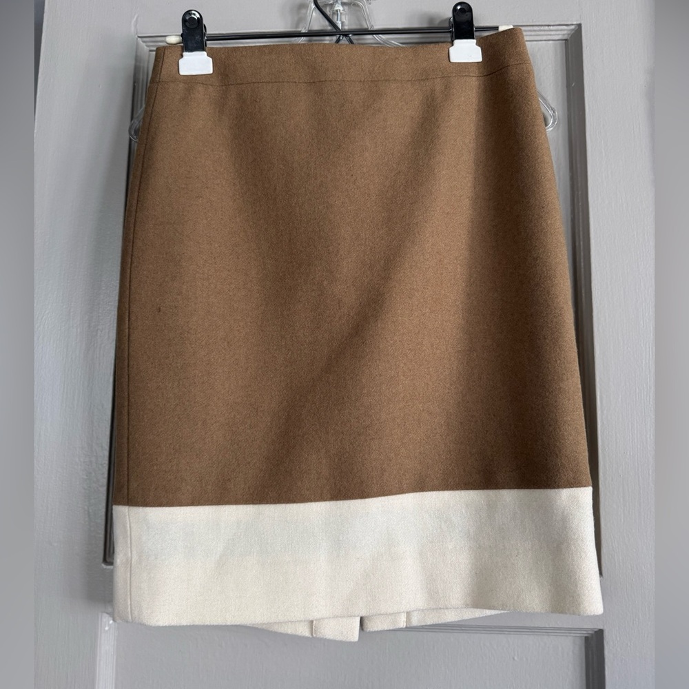 J. Crew Colorblock Camel/White Wool Pencil Skirt, Size 0
